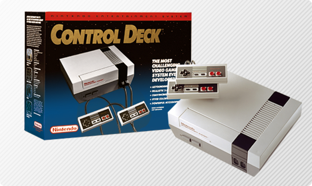 Nintendo Entertainment System Super Set original packaging, system, and two controllers.