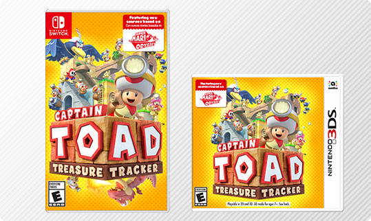 Game box art for the Captain Toad: Treasure Tracker game for the Nintendo Switch and Nintendo 3DS systems.